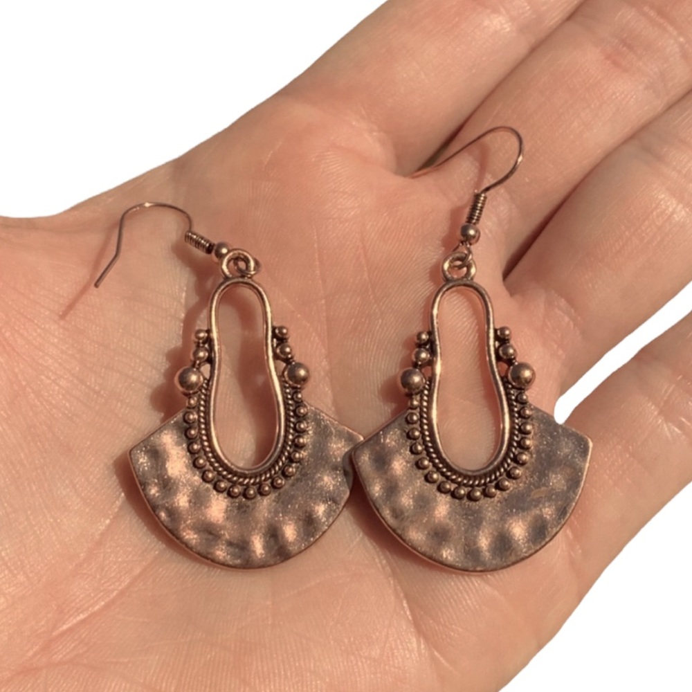 Western Copper Earrings Burnished Metal Distressed Bronzed Jewelry Boho Country